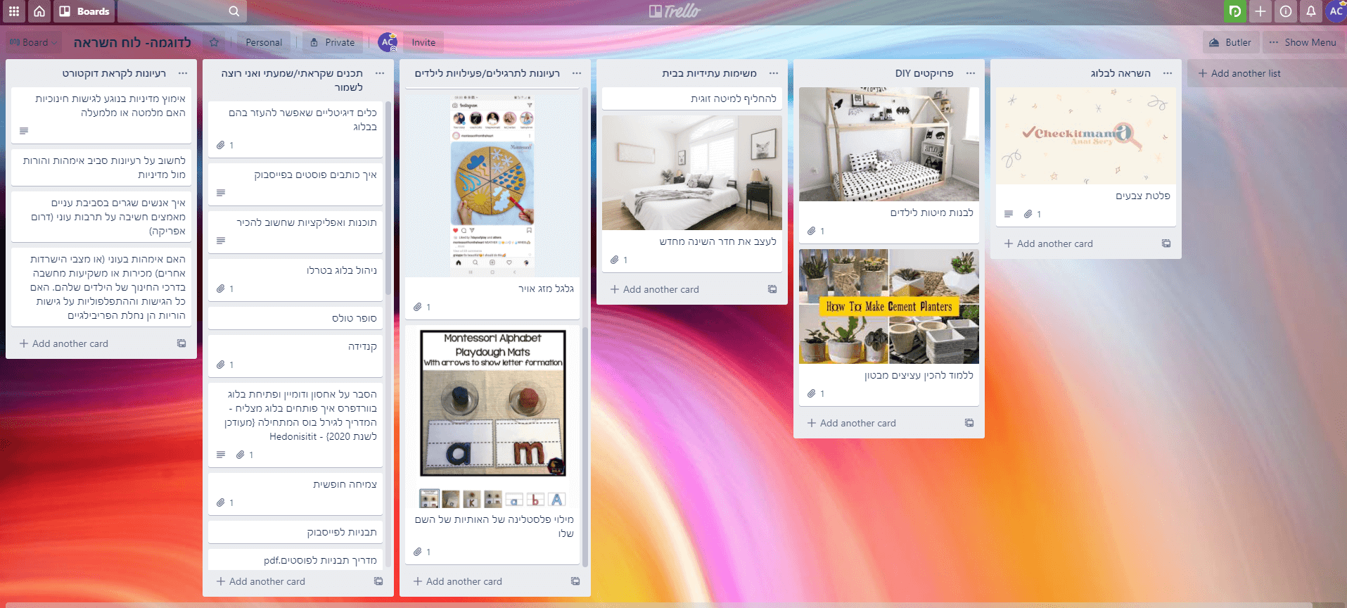 טרלו - דוגמא לשימוש לוח השראה